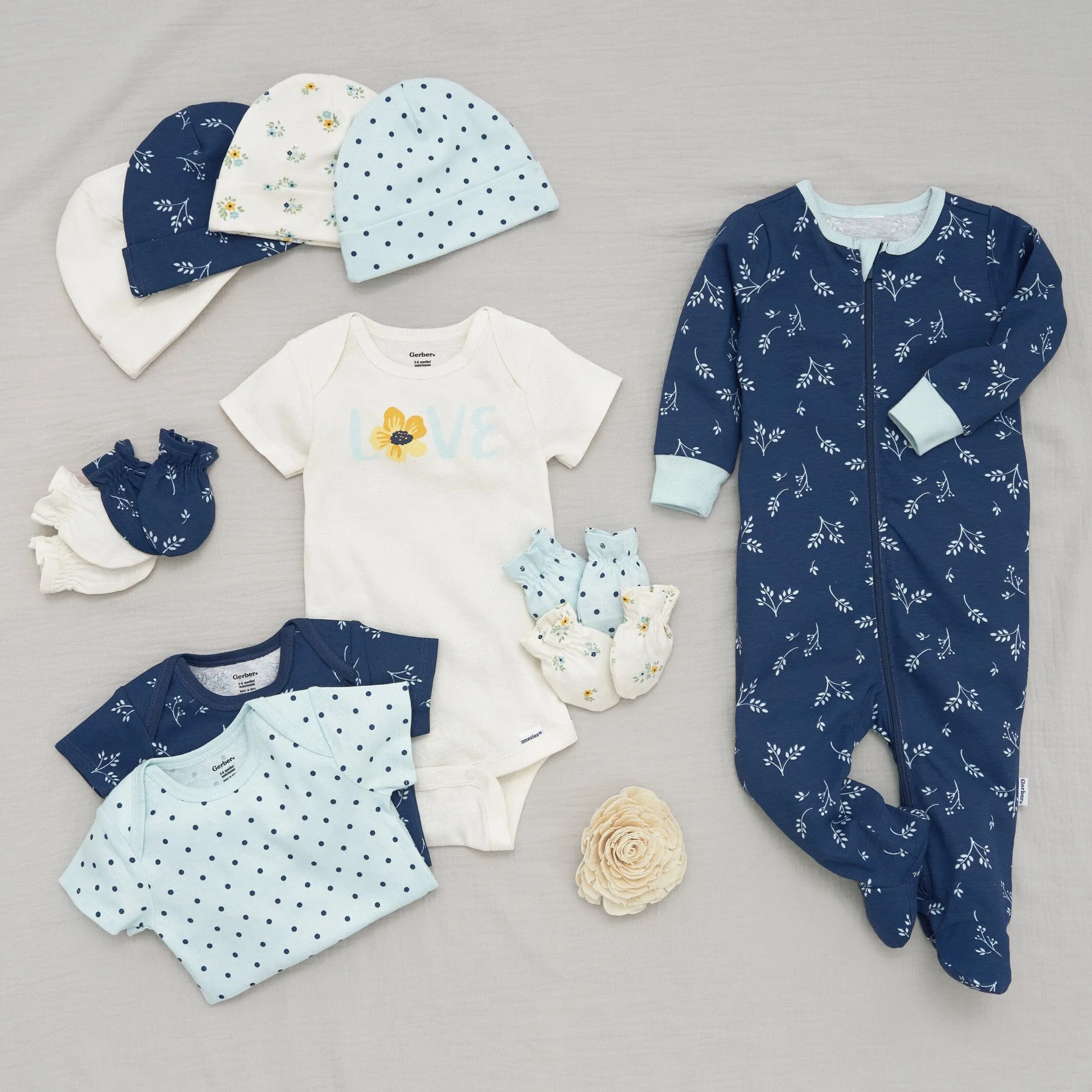 12-Piece Baby Girls Blue Flowers Layette Bundle Gerber Childrenswea