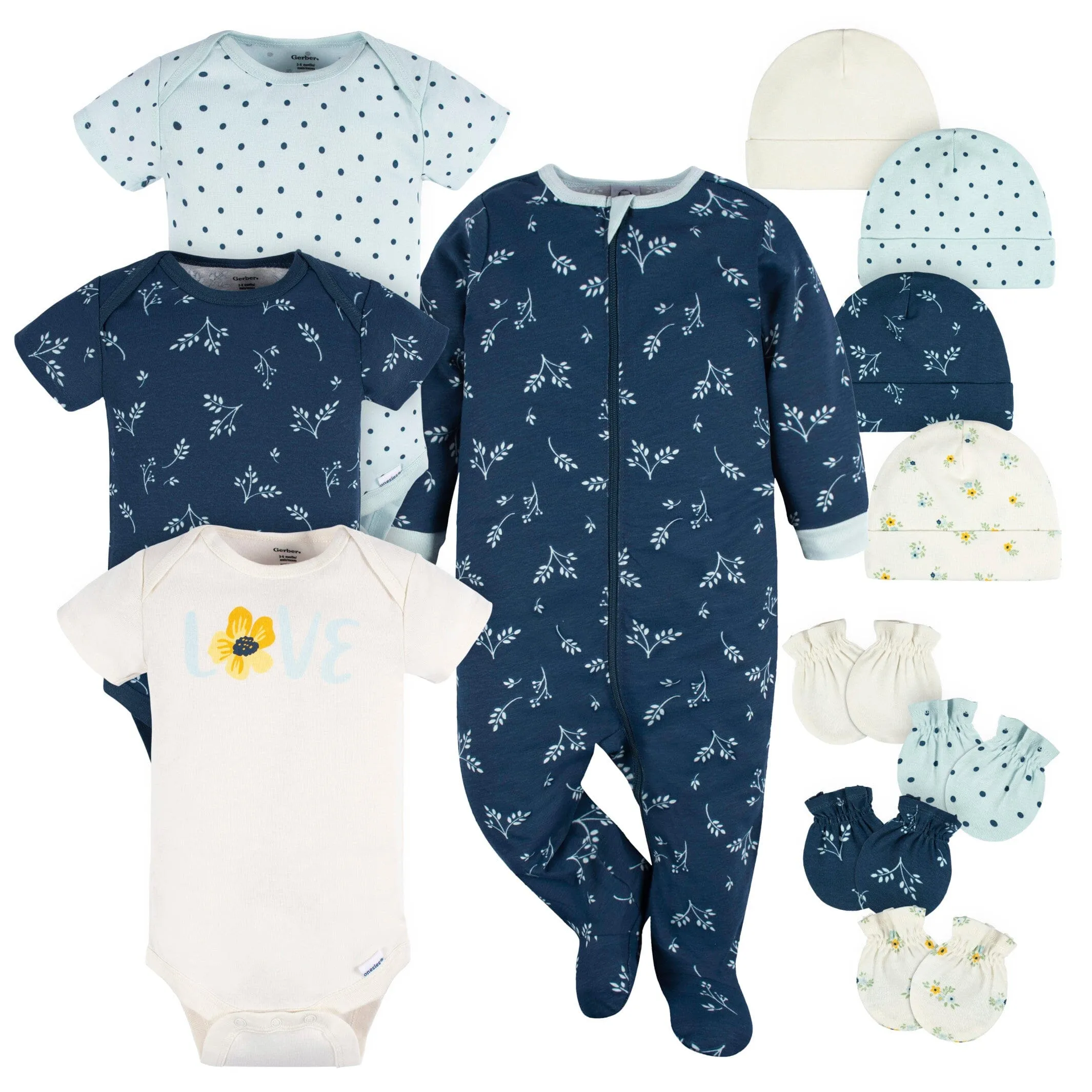12-Piece Baby Girls Blue Flowers Layette Bundle Gerber Childrenswea