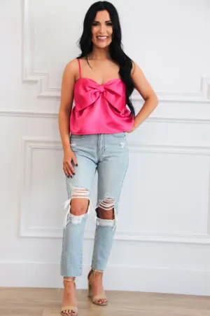 Atlas Satin Bow Babydoll Top: Hot Pink