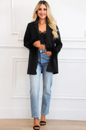 Betsy Oversized Feather Blazer: Black