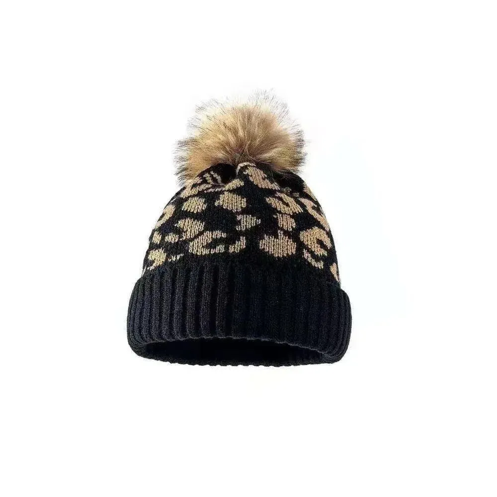 Bonnet Femme Lopard avec Pompon Douillet  Cheelyah