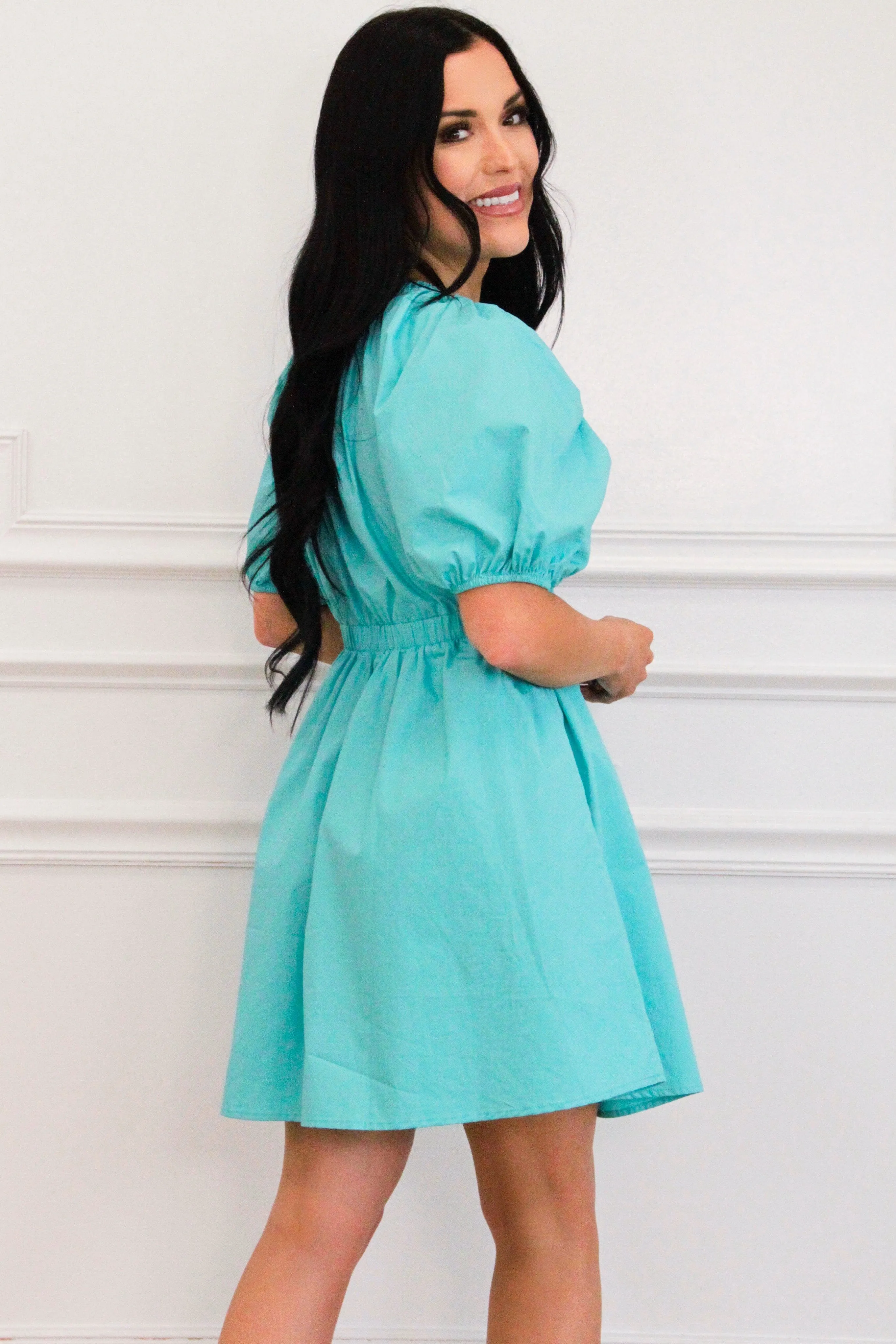 Bowie Babydoll Dress: Aqua Blue