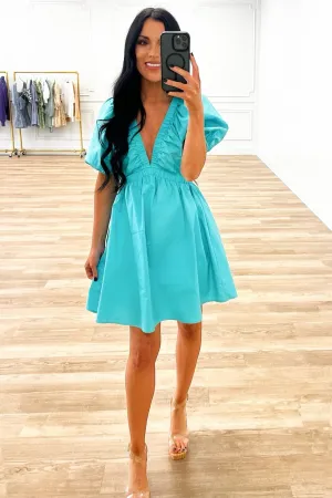 Bowie Babydoll Dress: Aqua Blue