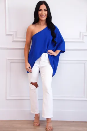 By Your Side One Shoulder Top: Royal Blue