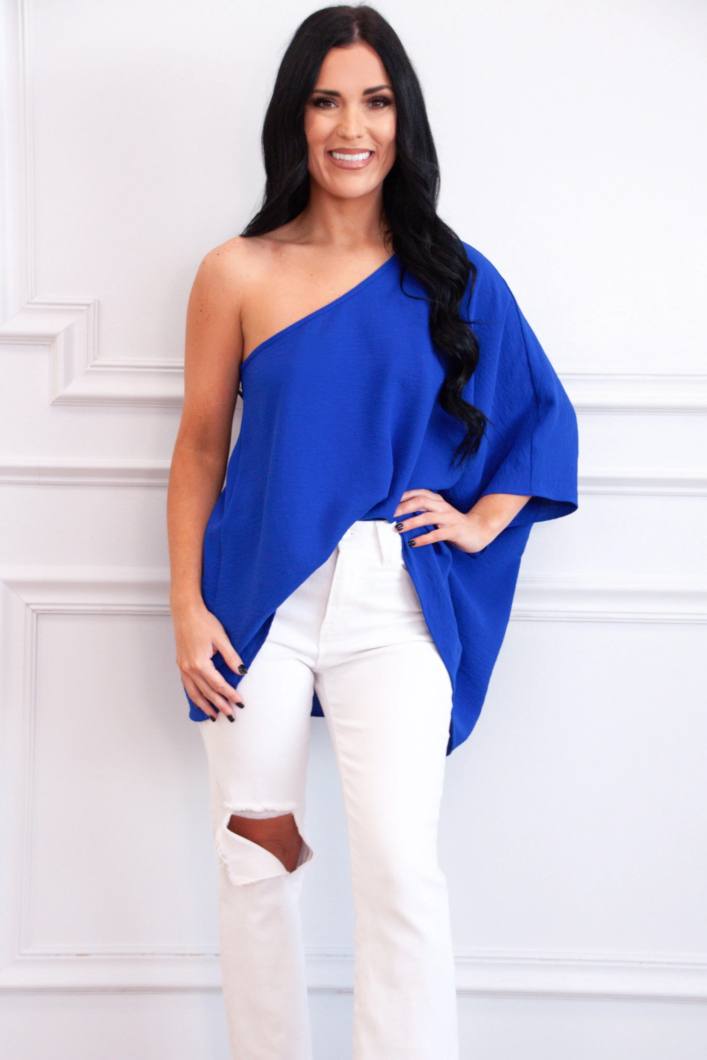 By Your Side One Shoulder Top: Royal Blue