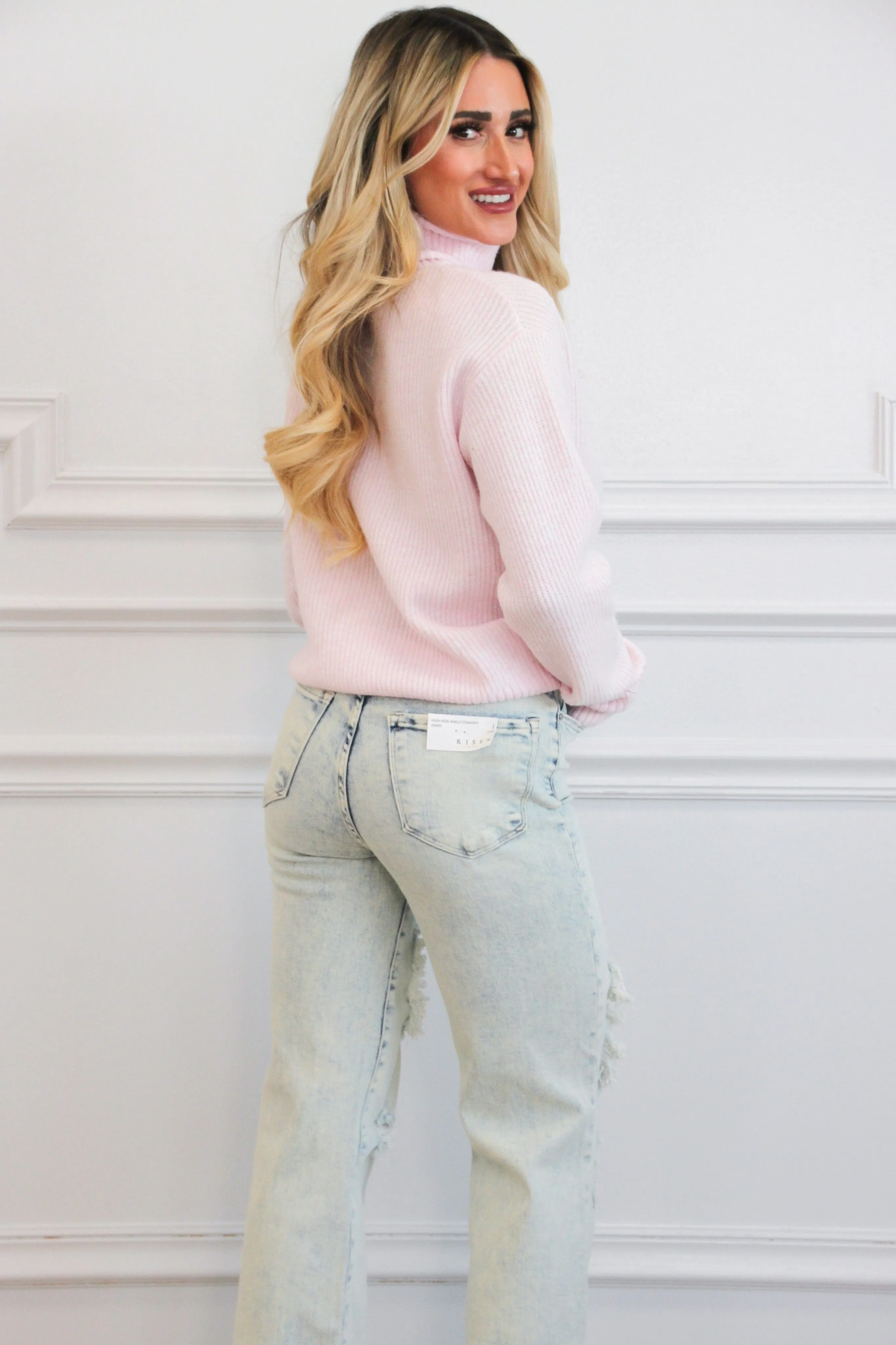 Charlie Turtleneck Sweater: Light Pink