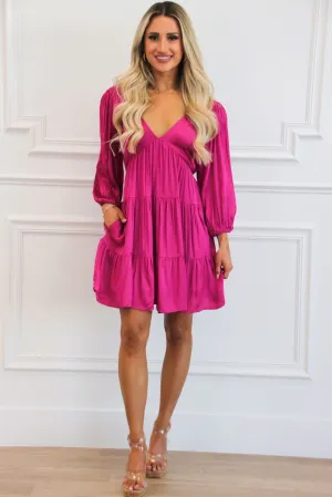 Cindy V Neck Dress: Fuchsia