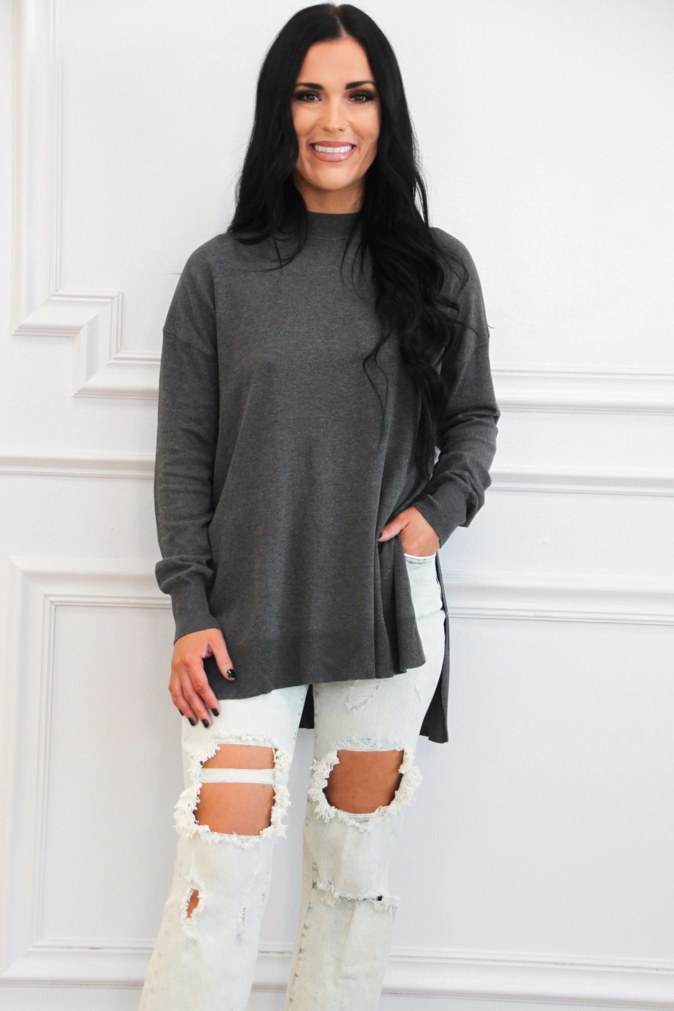 Comfort Crush Oversized Sweater: Charcoal