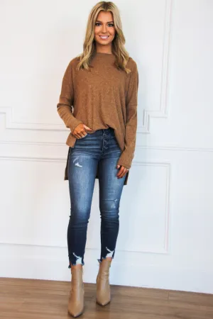 Comfy Every Day Ribbed Oversized Lightweight Sweater: Dark Camel