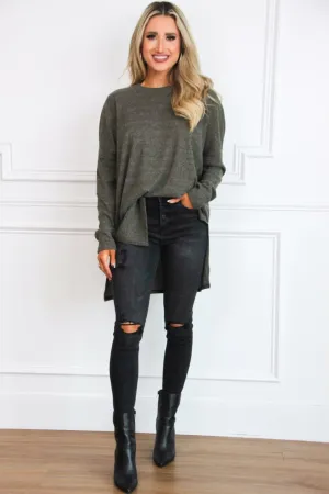 Comfy Every Day Ribbed Oversized Lightweight Sweater: Dark Olive