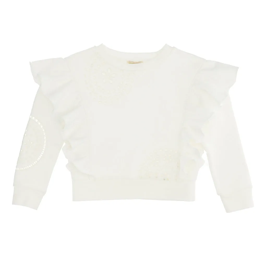 Cream Lace Ruffle Sweatshirt