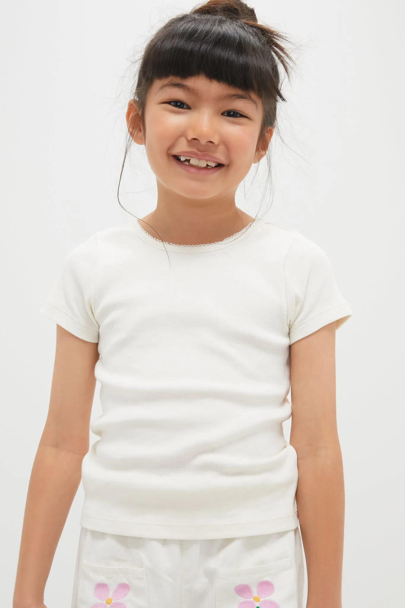 Cream Short Sleeve Seesaw Rib T-Shirt