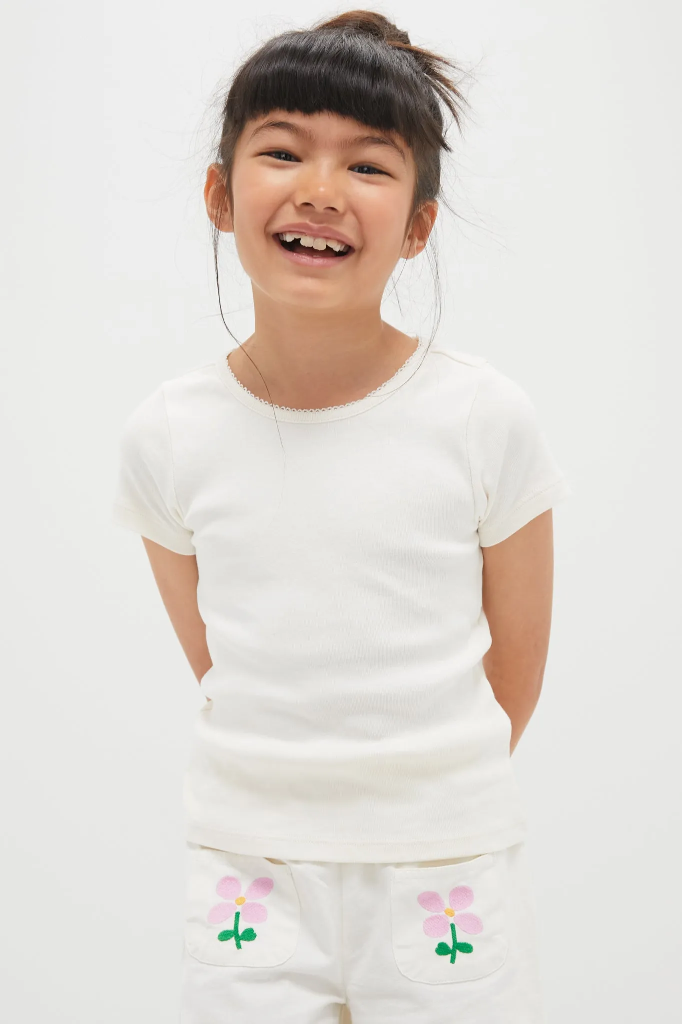 Cream Short Sleeve Seesaw Rib T-Shirt