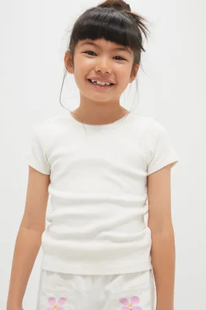 Cream Short Sleeve Seesaw Rib T-Shirt