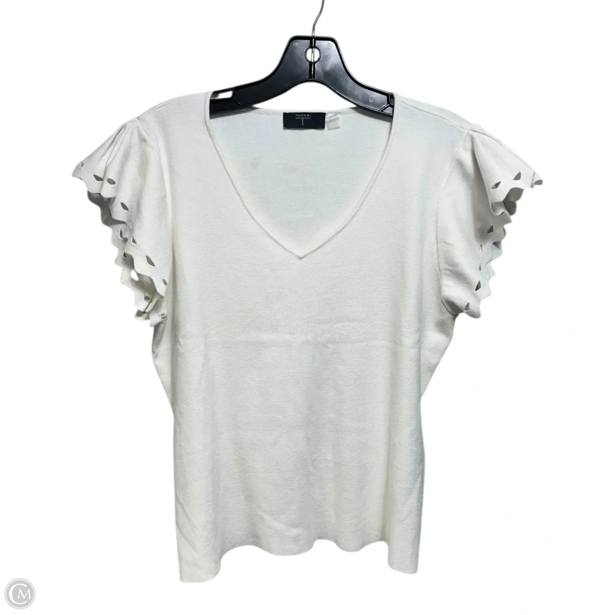 Cutout Ruffle Sleeve Knit Top Short Sleeve By Elie Tahari In Cream, Size: Xl
