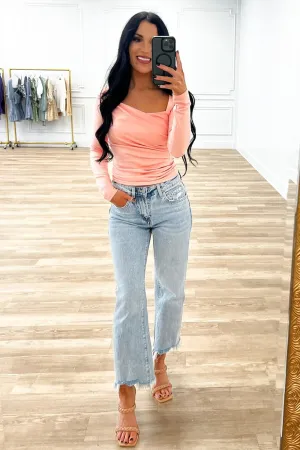 Elevated Basic Asymmetrical Gold Ring Top: Light Pink
