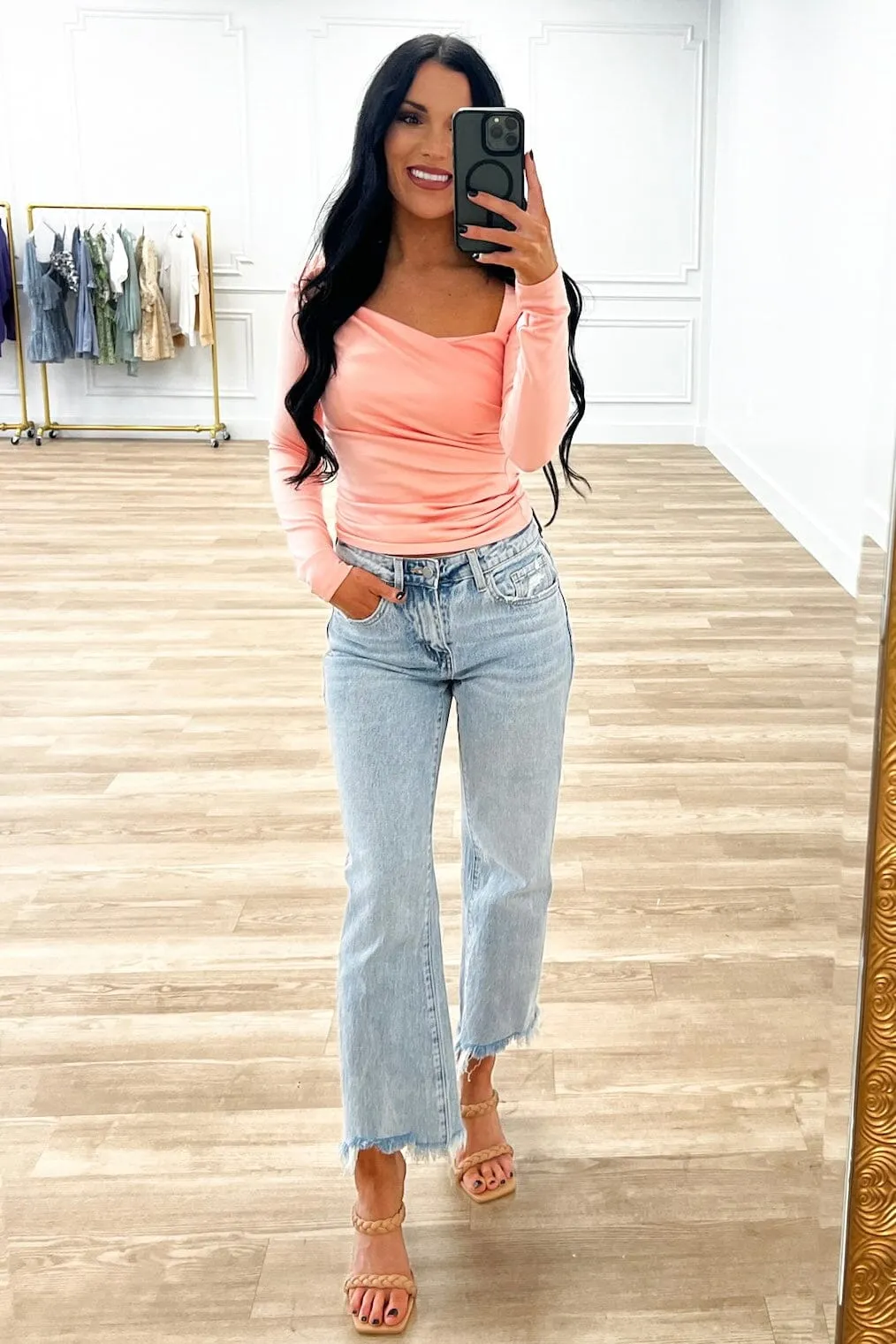 Elevated Basic Asymmetrical Gold Ring Top: Light Pink