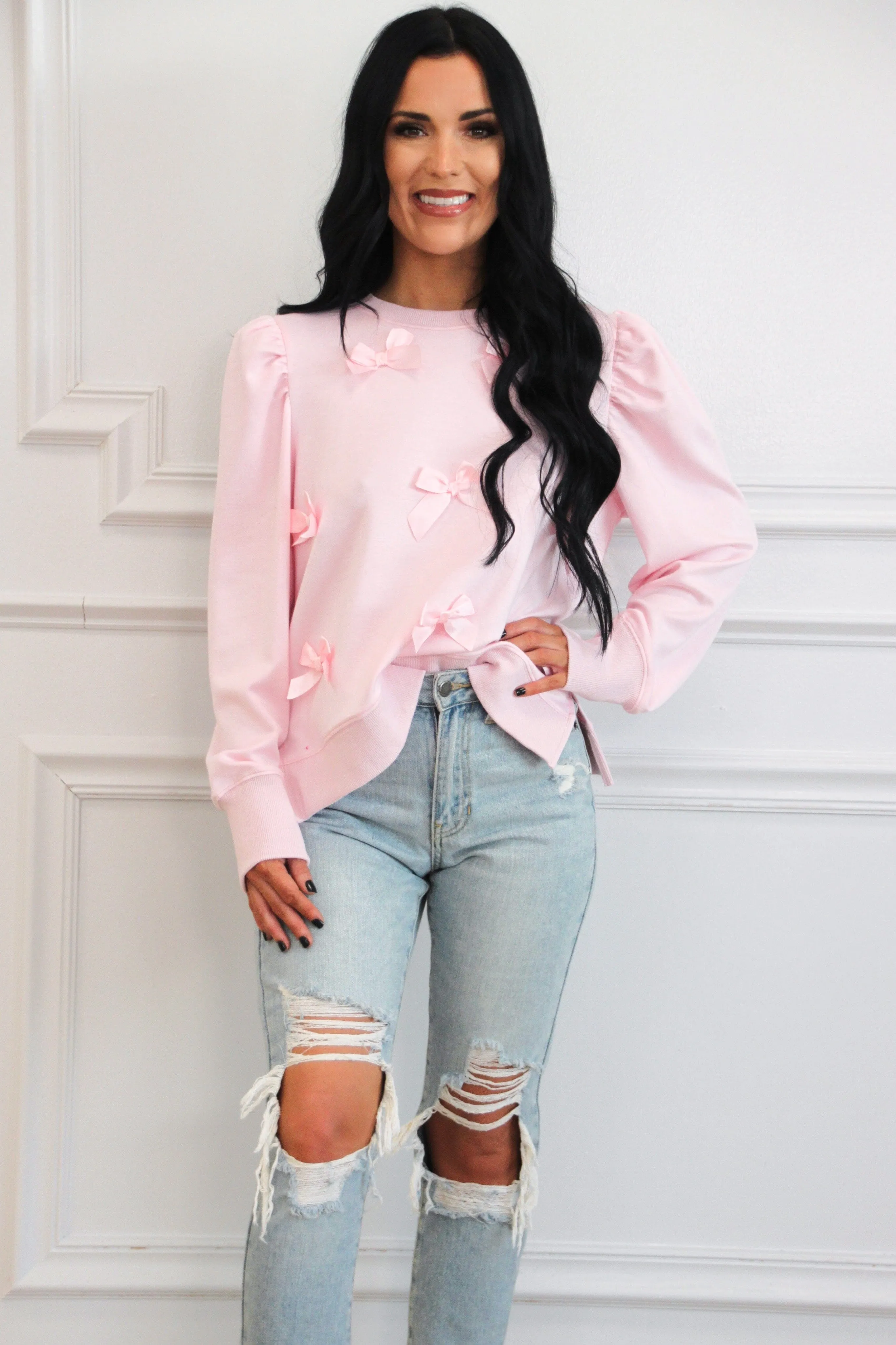 Elouise Bow Sweater: Baby Pink