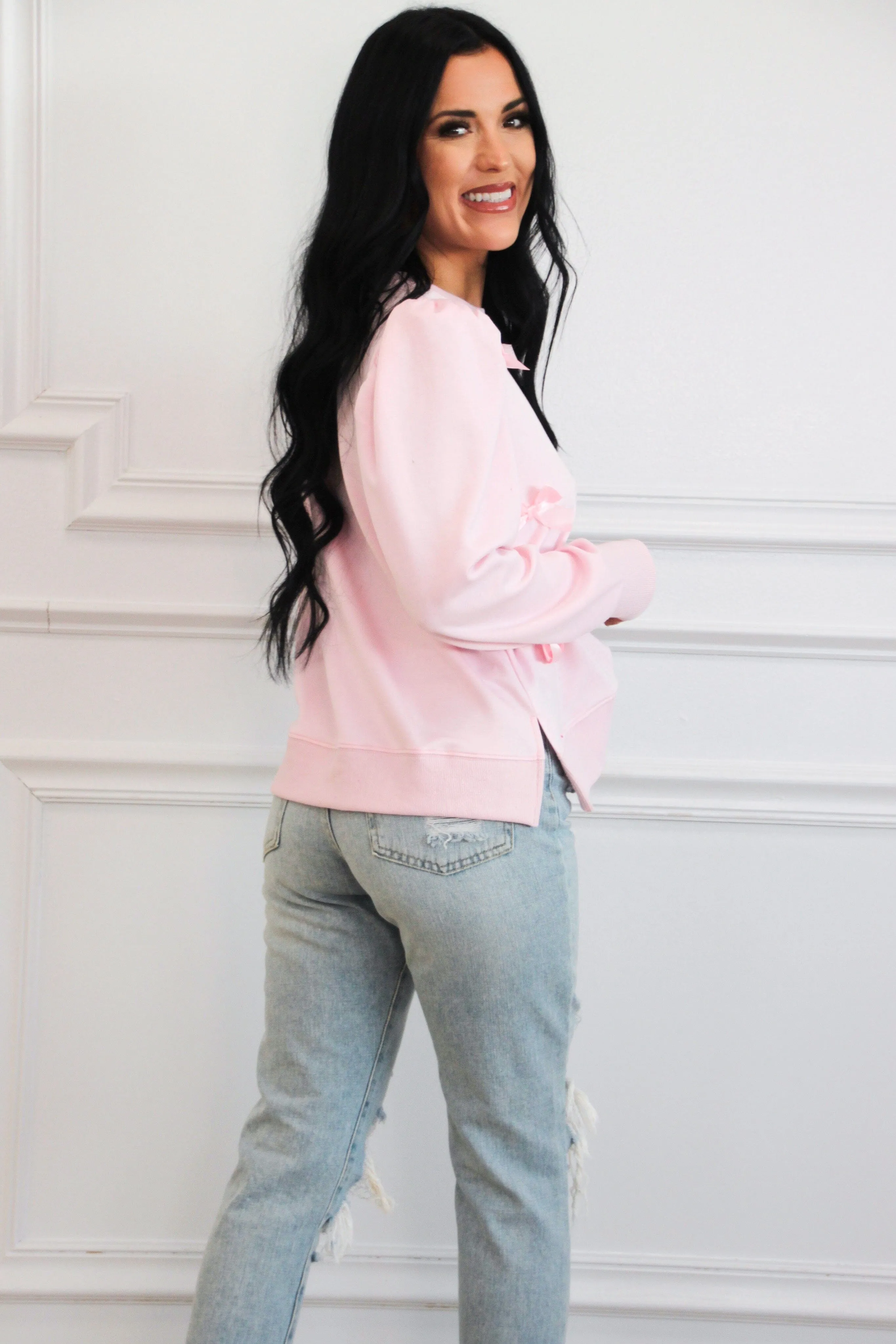 Elouise Bow Sweater: Baby Pink