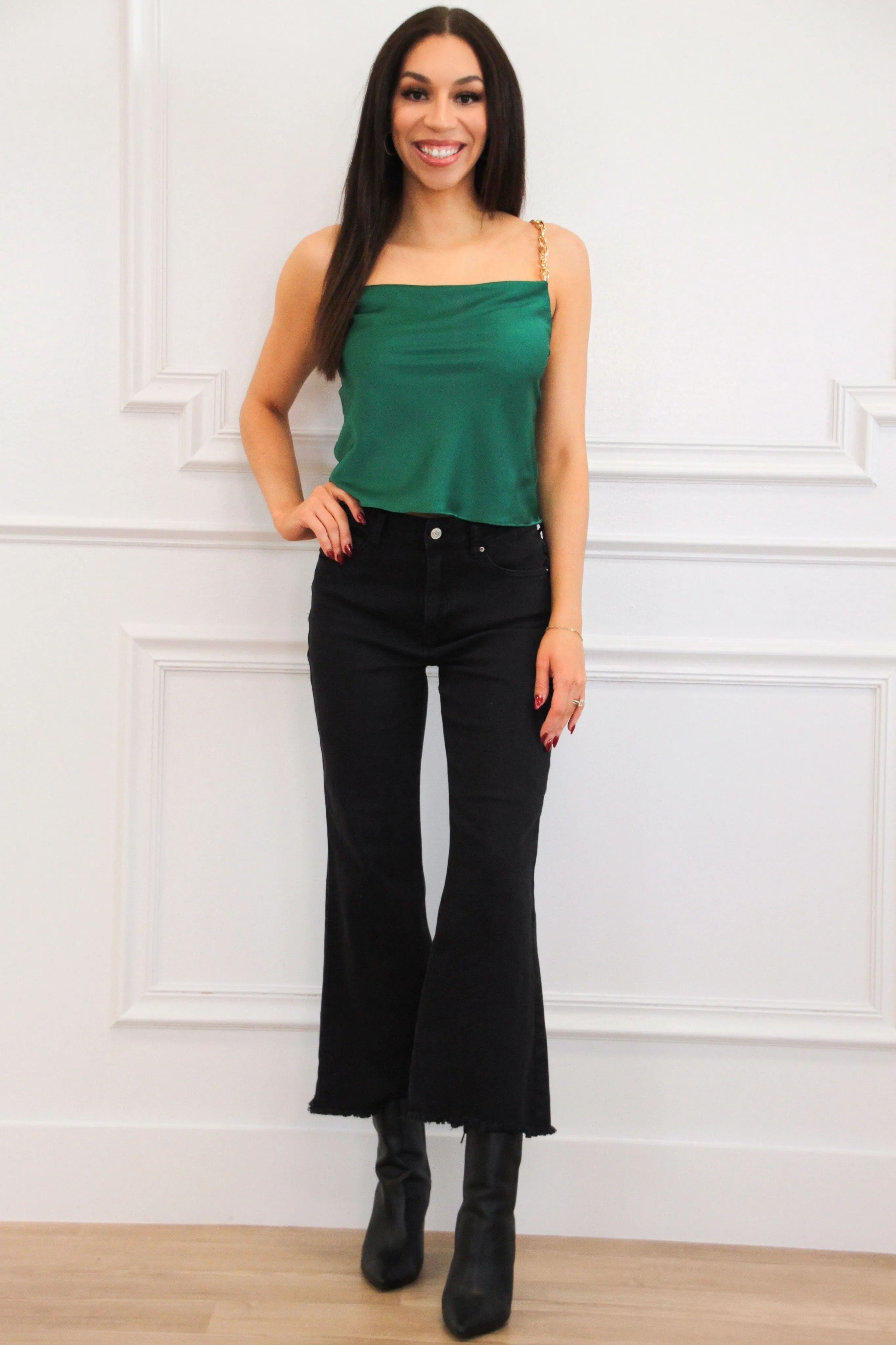 Jaclyn Satin Chain Top: Emerald Green