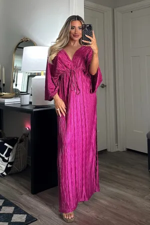 Junie Pleated Batwing Maxi Dress: Magenta