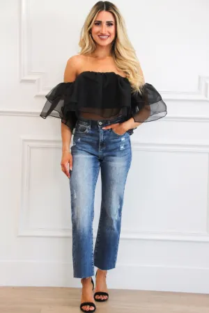 Laylin Organza Off Shoulder Crop Top: Black