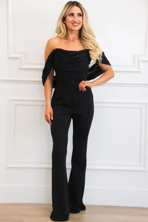 Little Bit of Love Off Shoulder Jumpsuit: Black