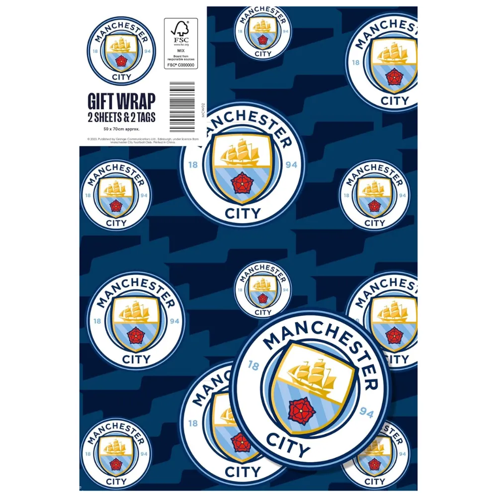 Manchester City Official Crest (2 Sheets 2 Tags) Gift Wrap