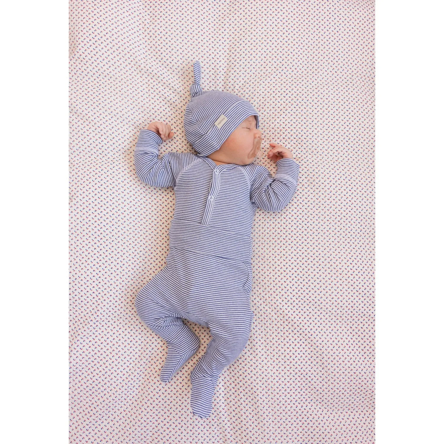 MarMar New Born Modal Fine Rib Blue Stripe Aiki Hat