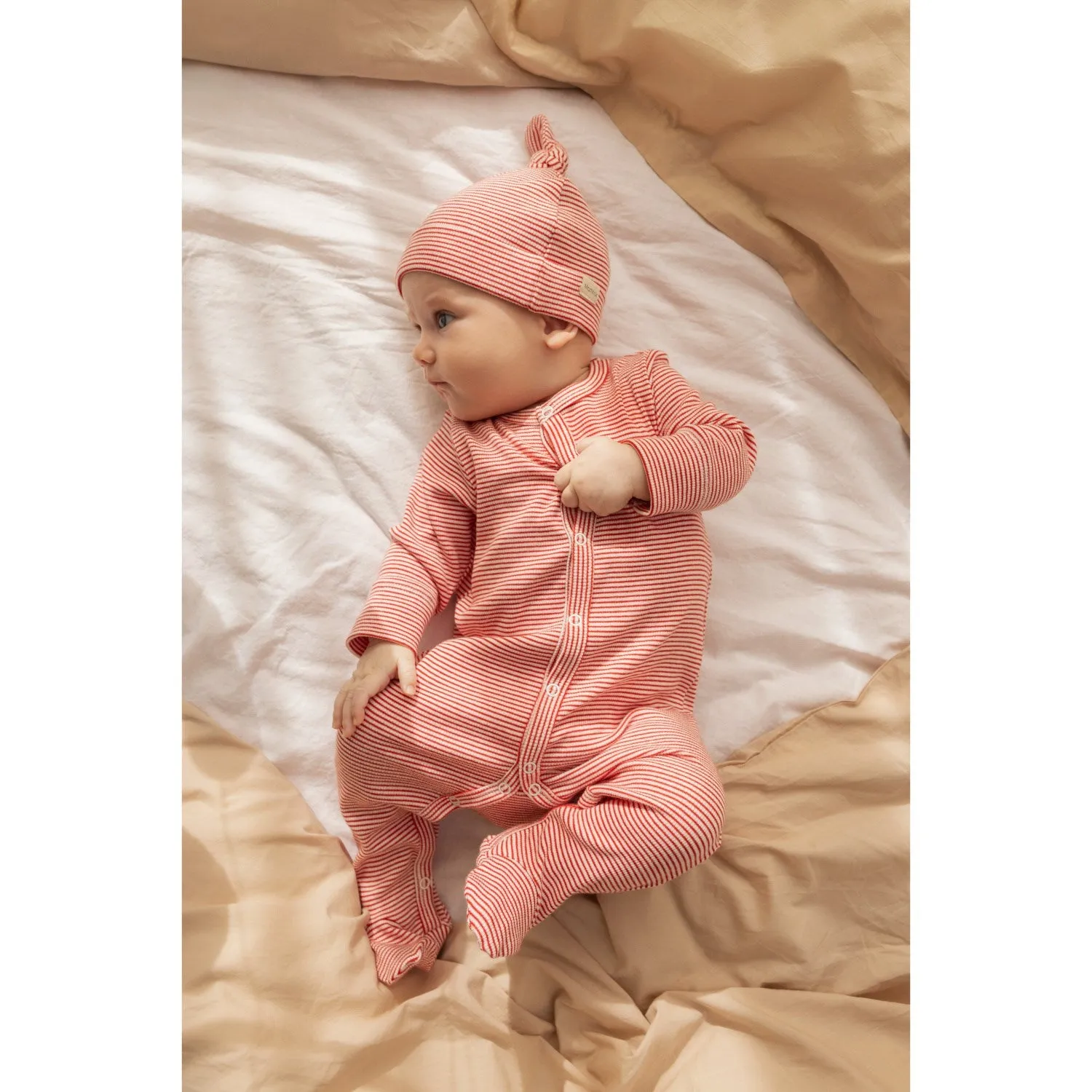 MarMar New Born Modal Fine Rib Red Stripe Aiki Hat