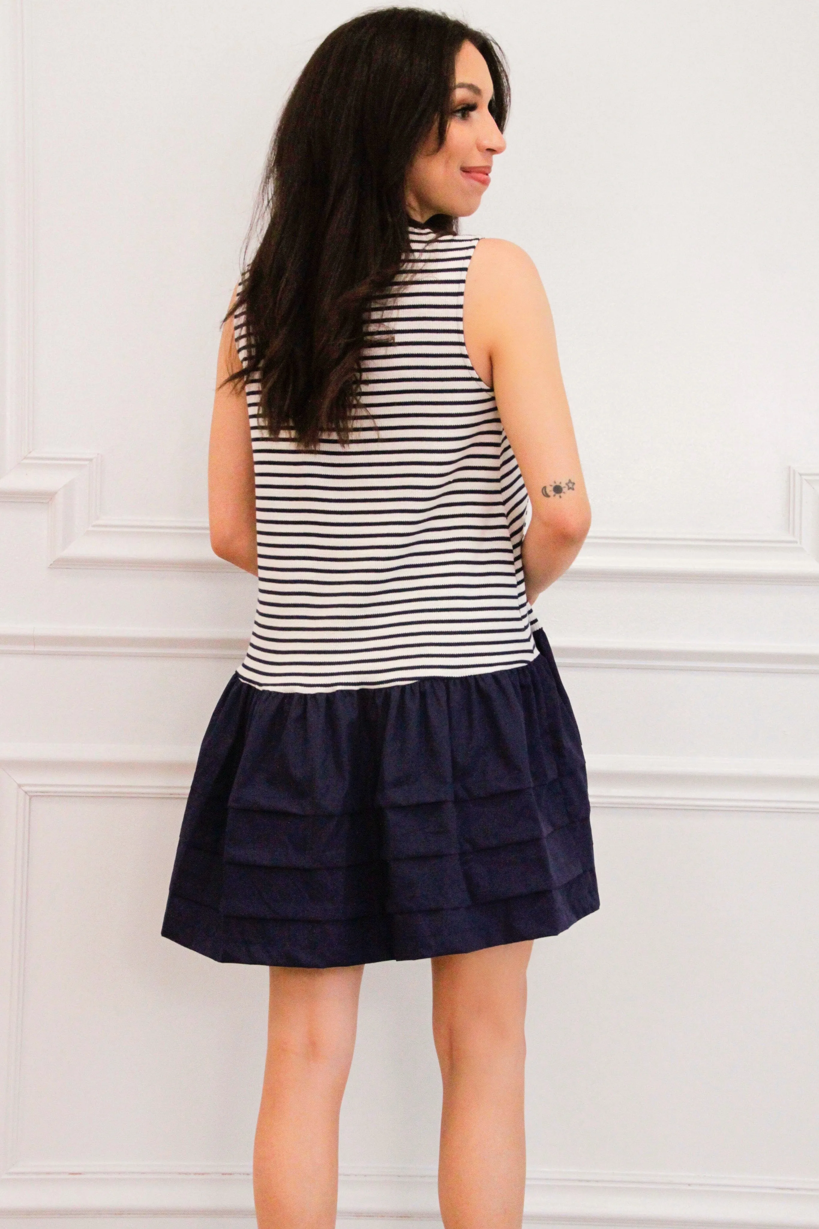 Sail Away With Me Striped Dress: White/Navy