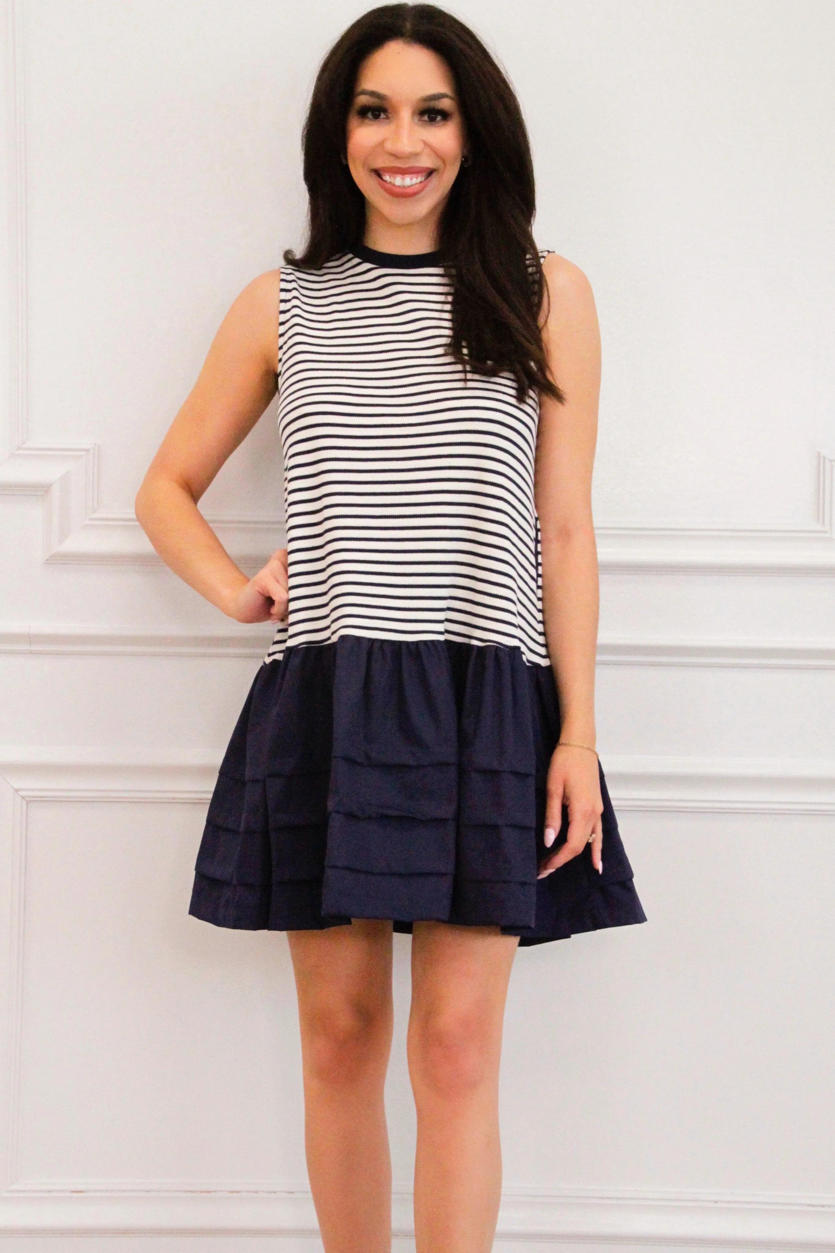 Sail Away With Me Striped Dress: White/Navy