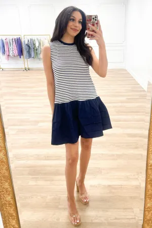 Sail Away With Me Striped Dress: White/Navy
