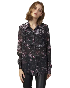 Size 8 | Aje Black and Multicoloured Floral Ruffle Blouse