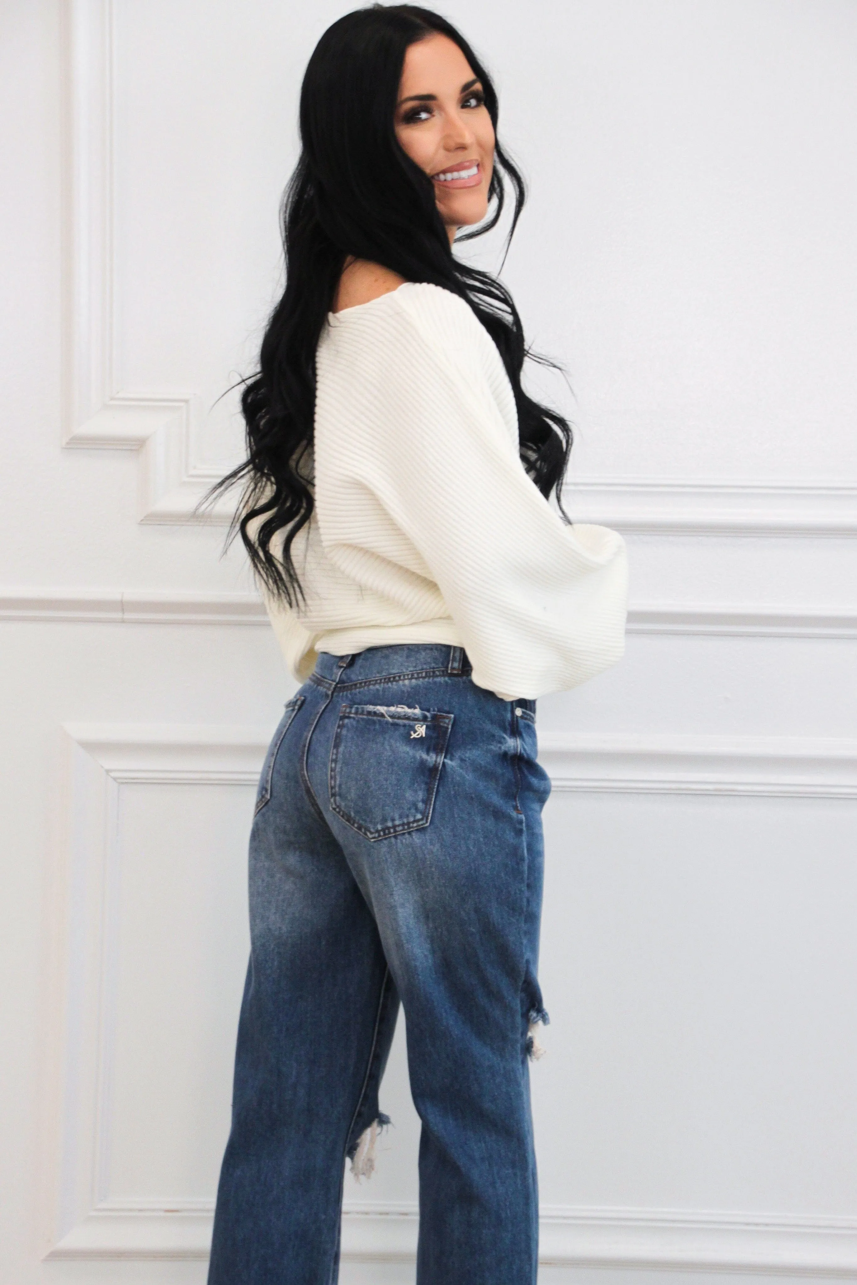 Staple Moment Boat Neck Balloon Sleeve Sweater: Off White