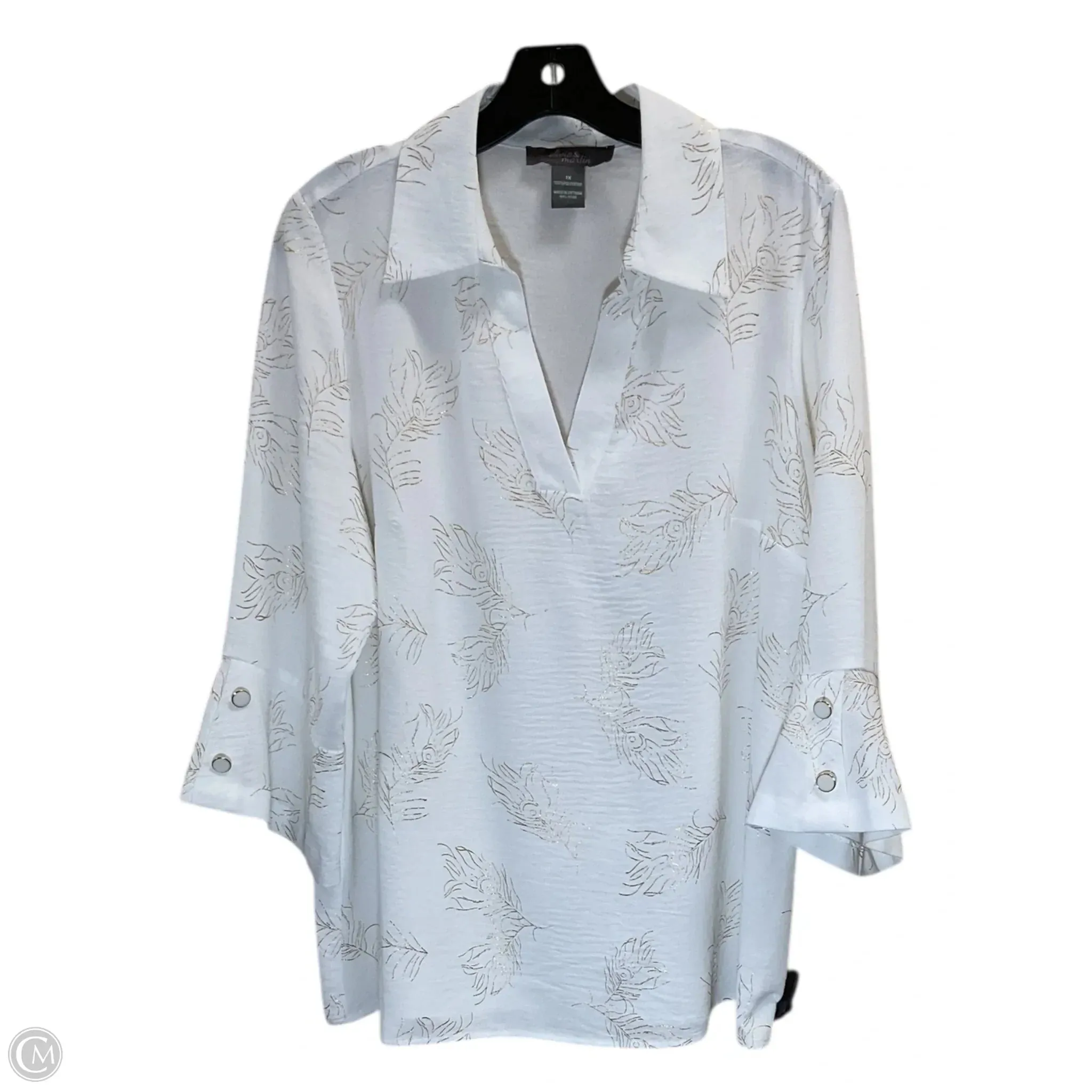 Top 3/4 Sleeve By Clothes Mentor In White, Size: 1x