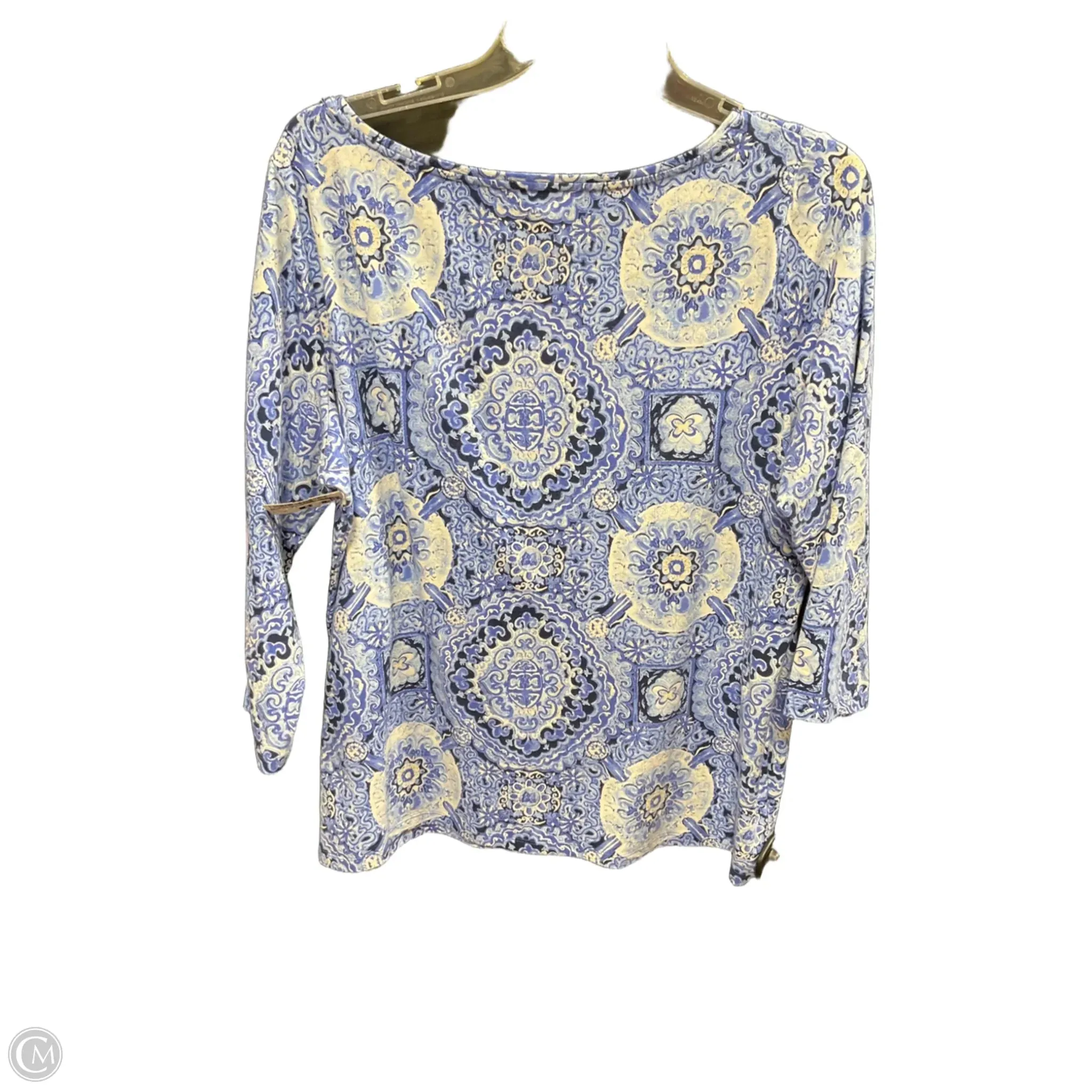 Top 3/4 Sleeve By Talbots In Blue & White, Size: Xl