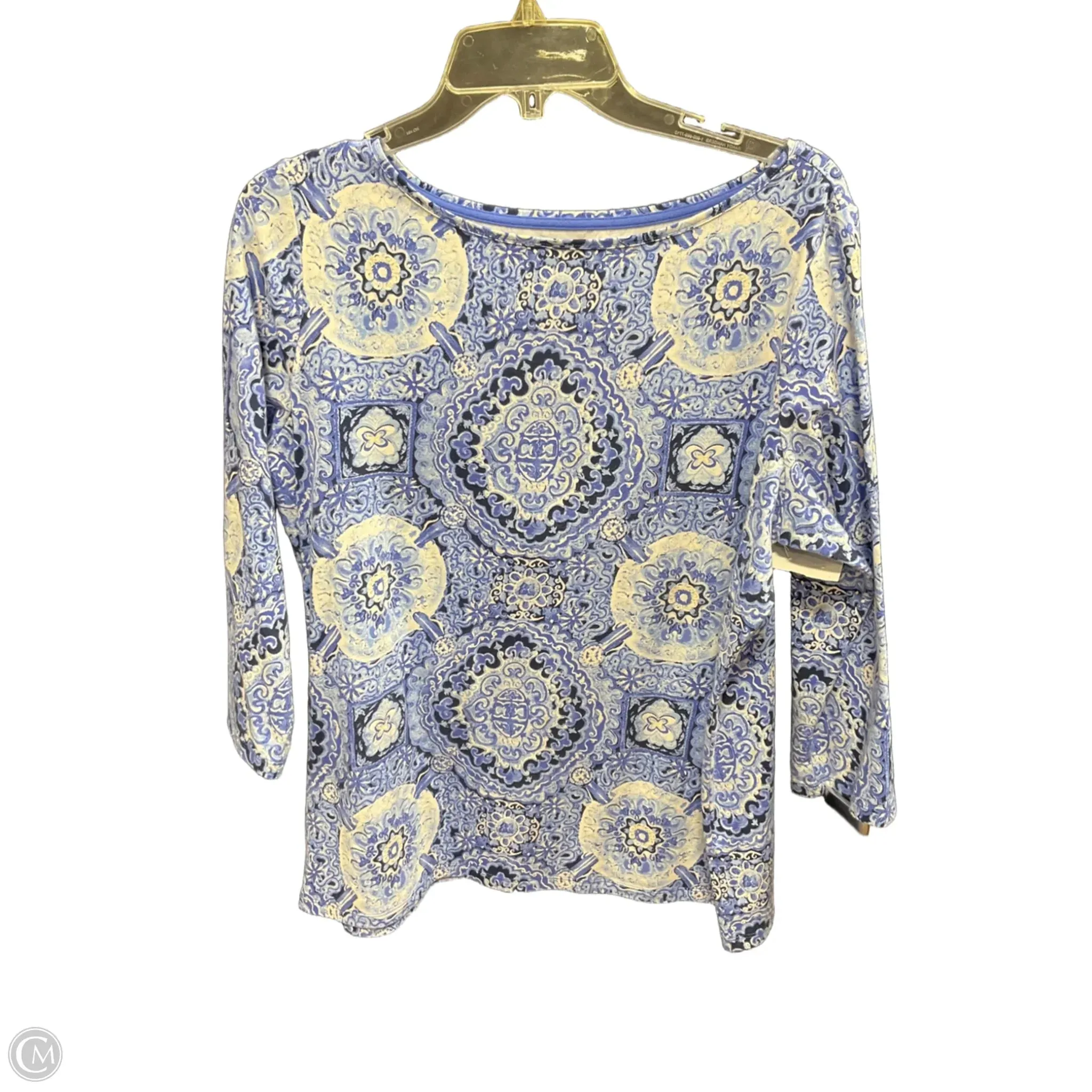 Top 3/4 Sleeve By Talbots In Blue & White, Size: Xl