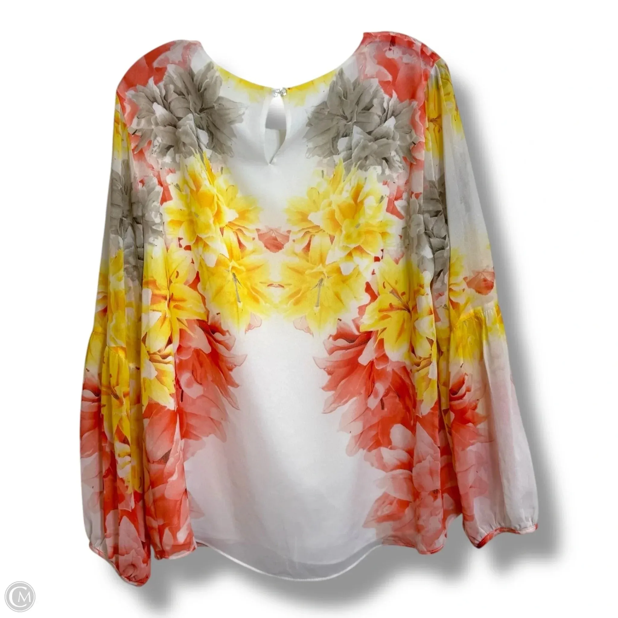 Top Long Sleeve By Calvin Klein In Floral Print, Size: Xl