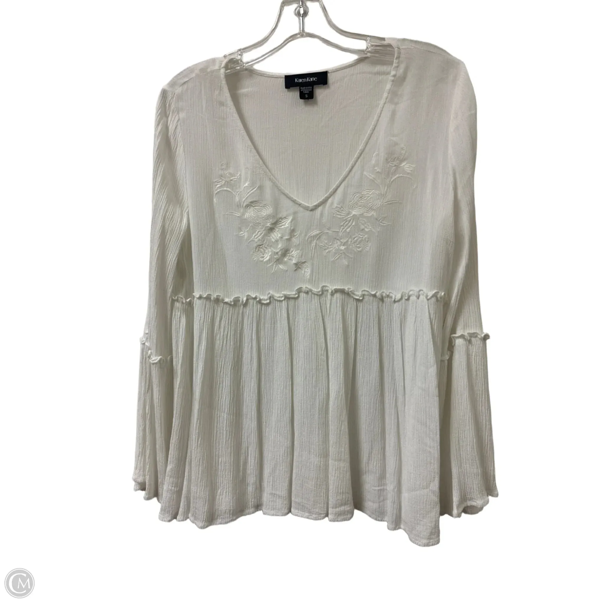 Top Long Sleeve By Karen Kane In White, Size: S