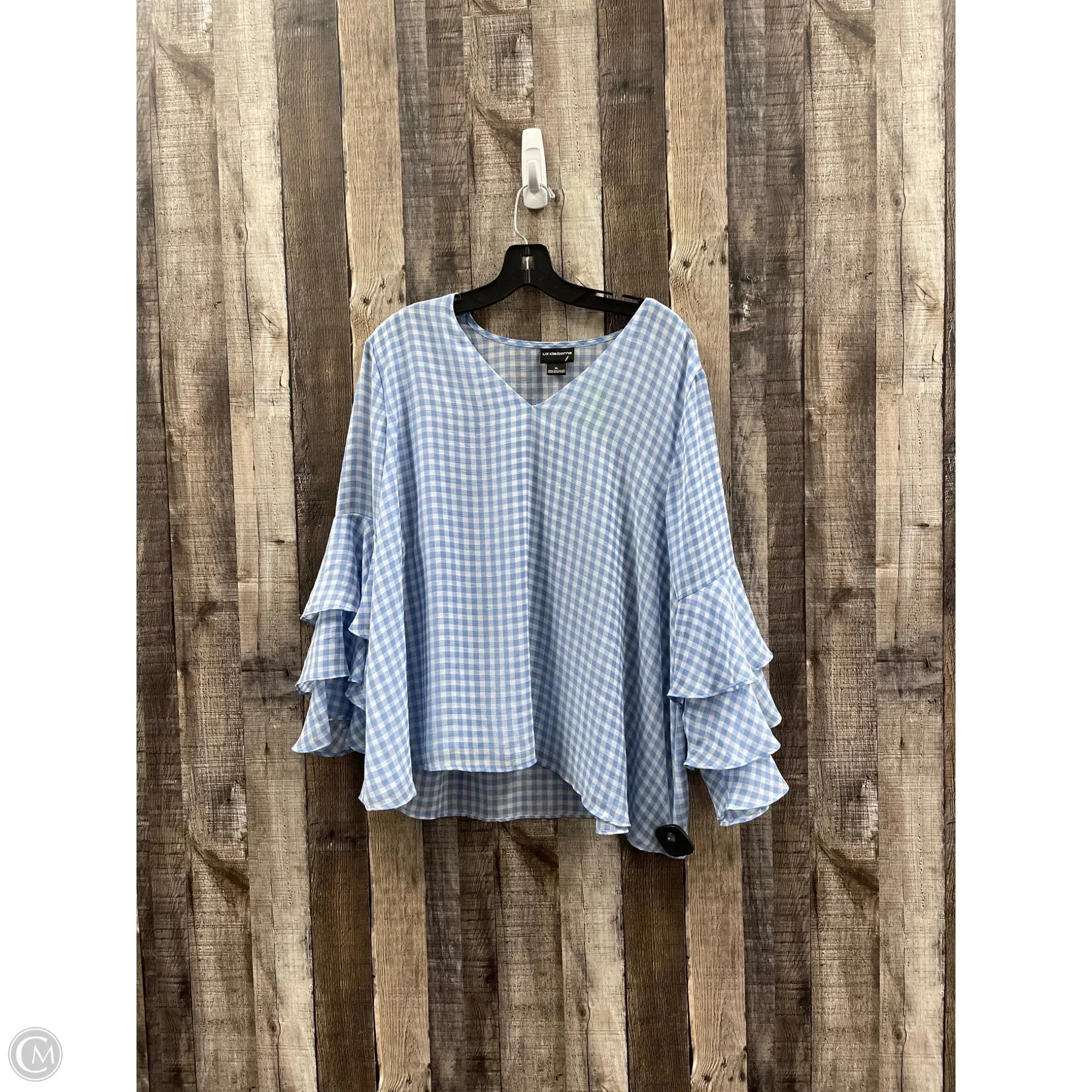Top Long Sleeve By Liz Claiborne In Blue & White, Size: Xl