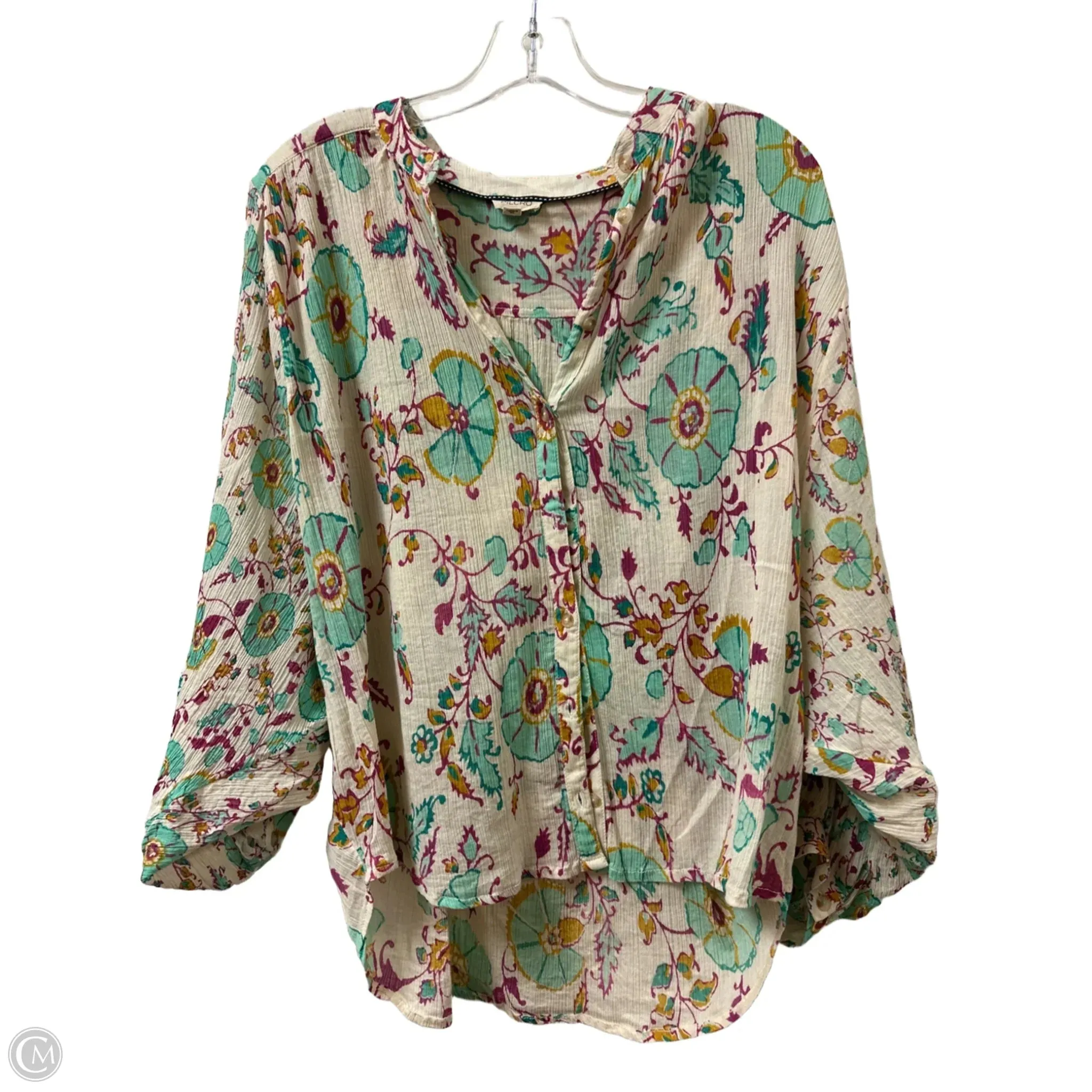 Top Long Sleeve By Pilcro In Cream & Purple, Size: M