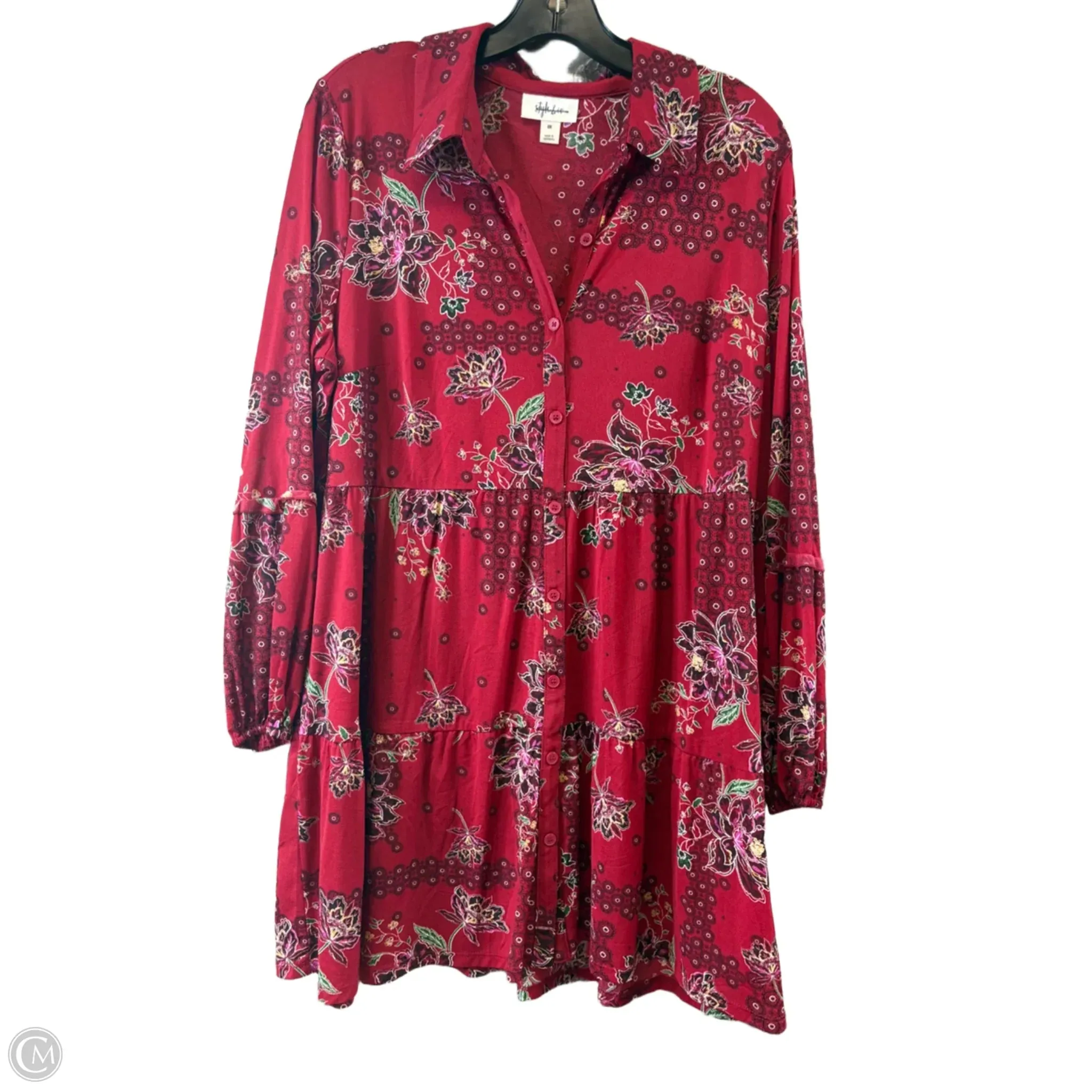 Top Long Sleeve By Style And Company In Pink & Red, Size: Xl