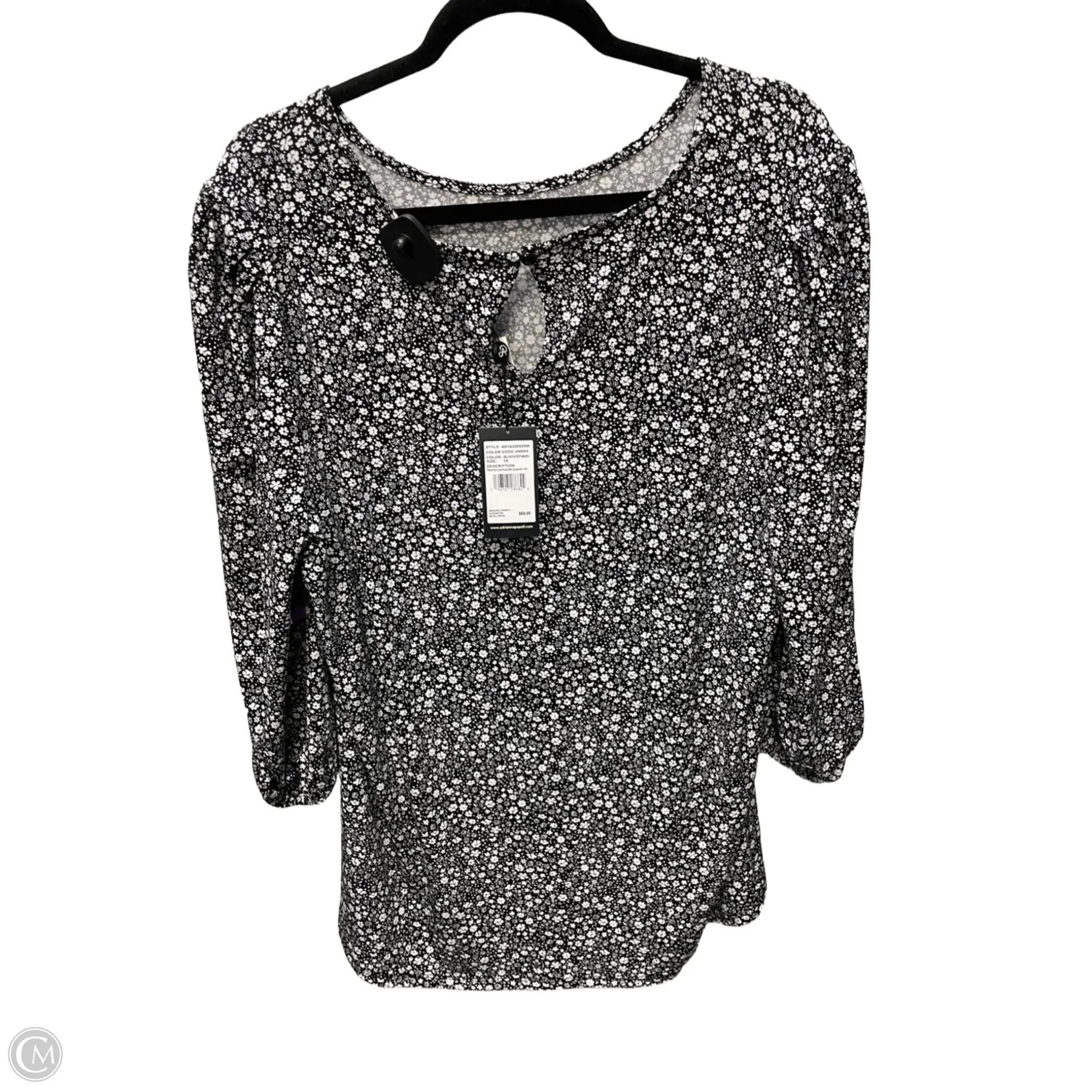 Top Short Sleeve By Adrianna Papell In Black & White, Size: 1x