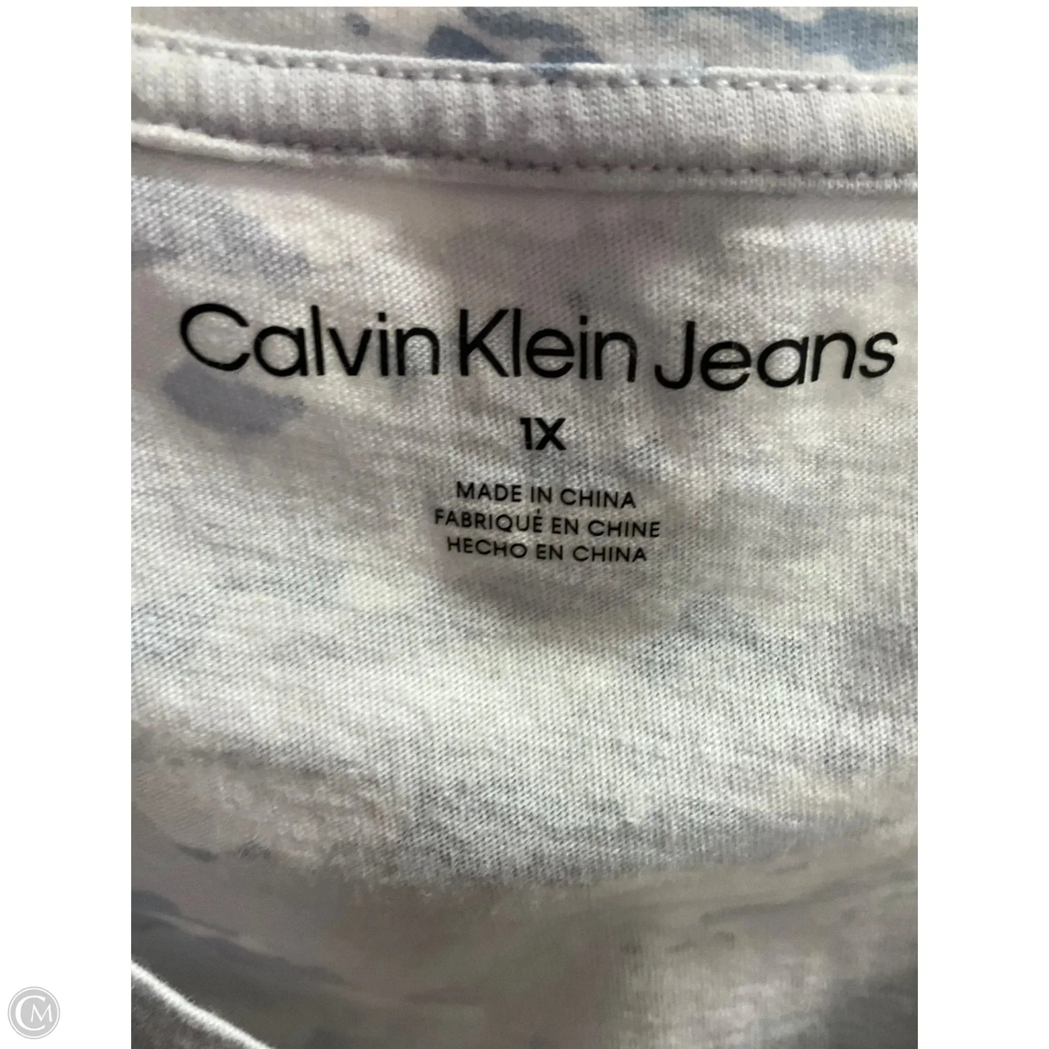 Top Short Sleeve By Calvin Klein In Blue & Grey, Size: 1x