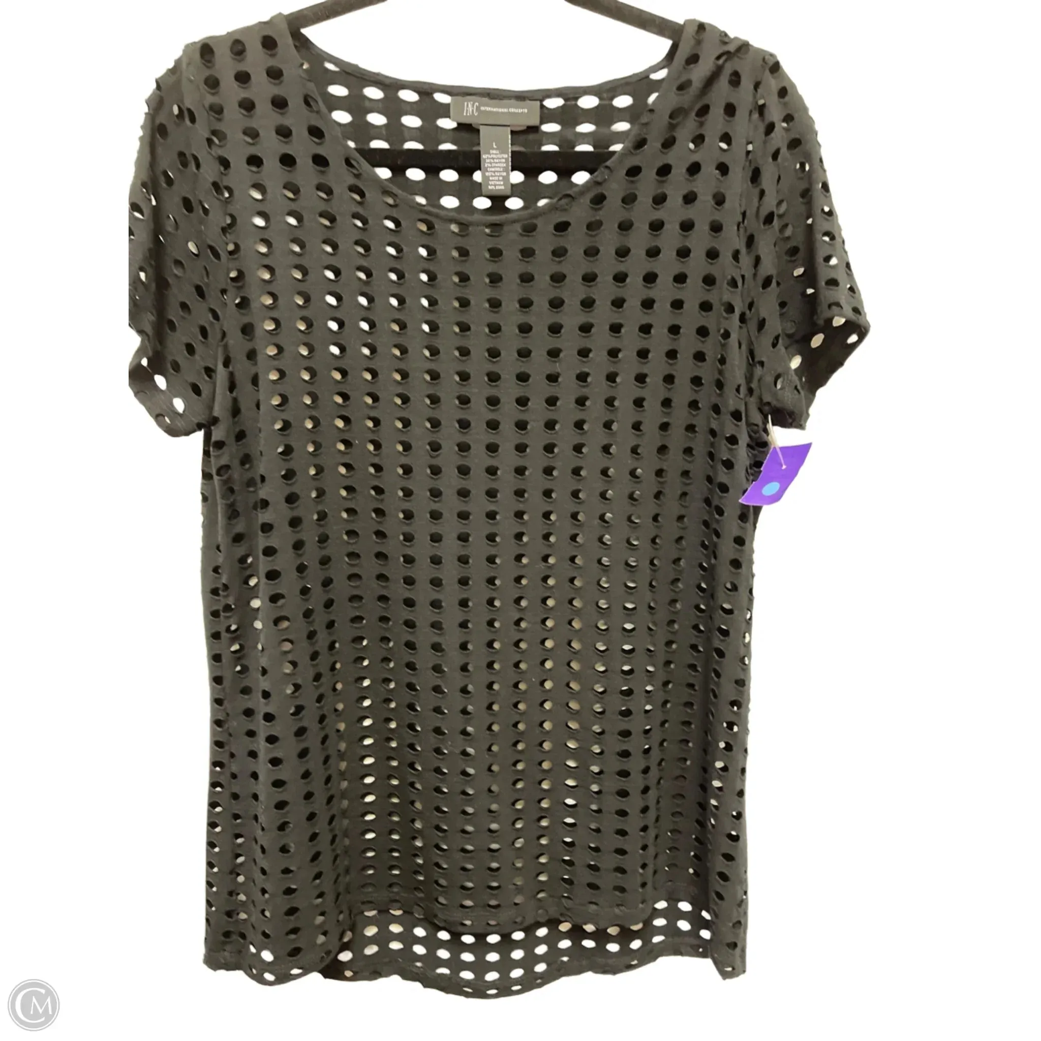 Top Short Sleeve By Inc In Black, Size: L
