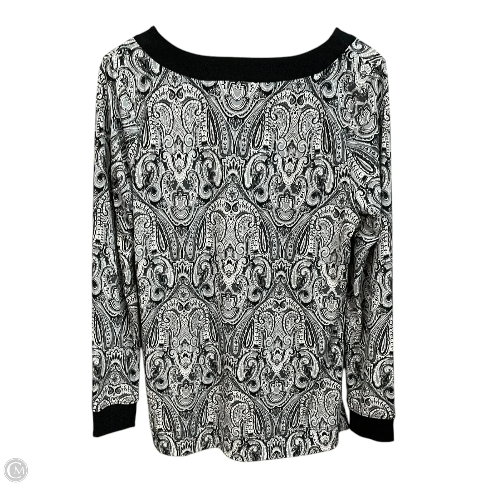 Tunic Long Sleeve By Tahari By Arthur Levine In Black & White, Size: L