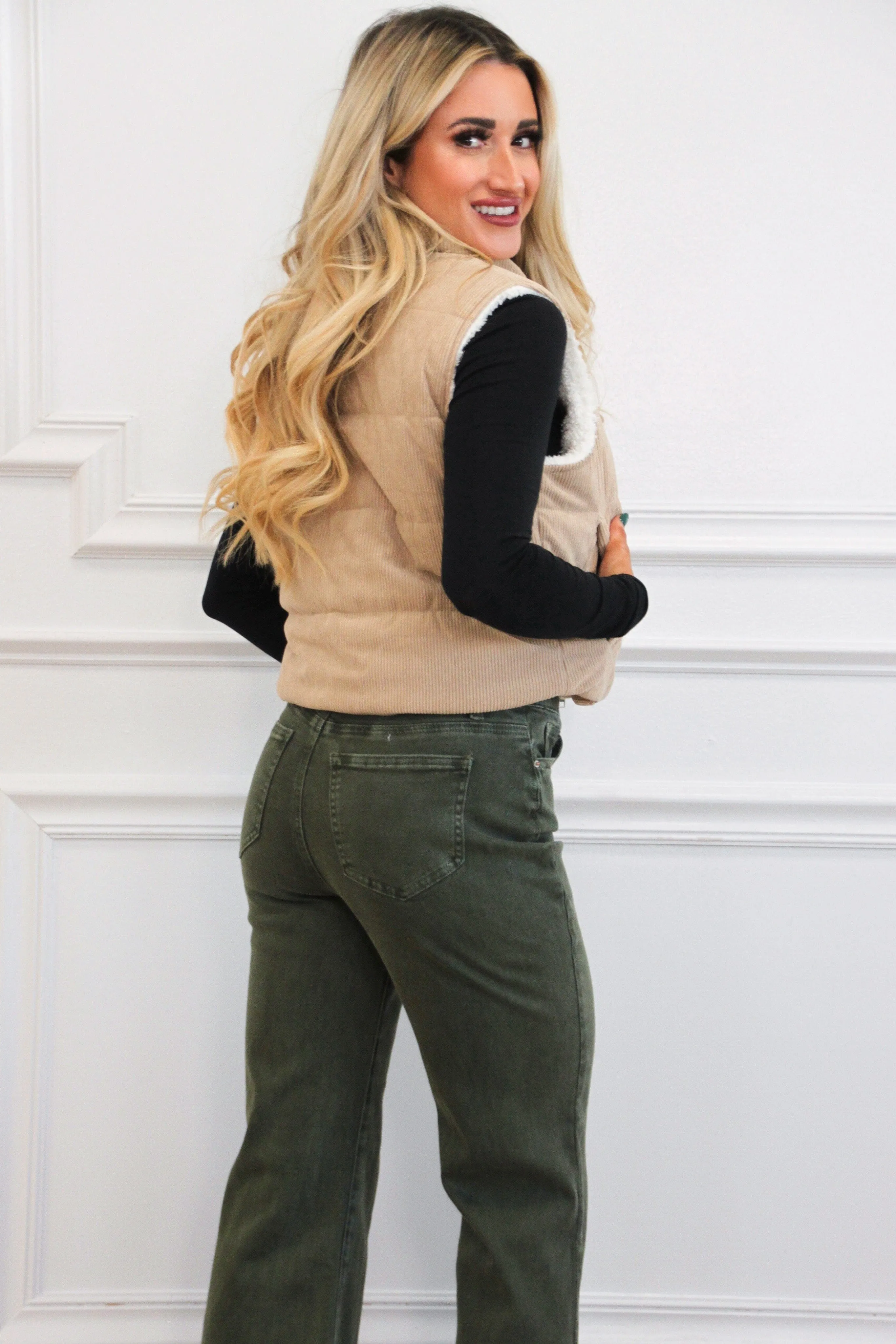 Zuri High Waisted Bootcut Denim: Dark Olive