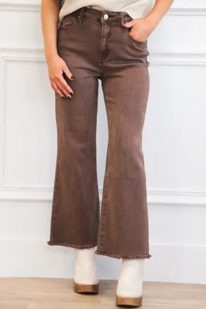 Zuri High Waisted Bootcut Denim: Mahogany Brown